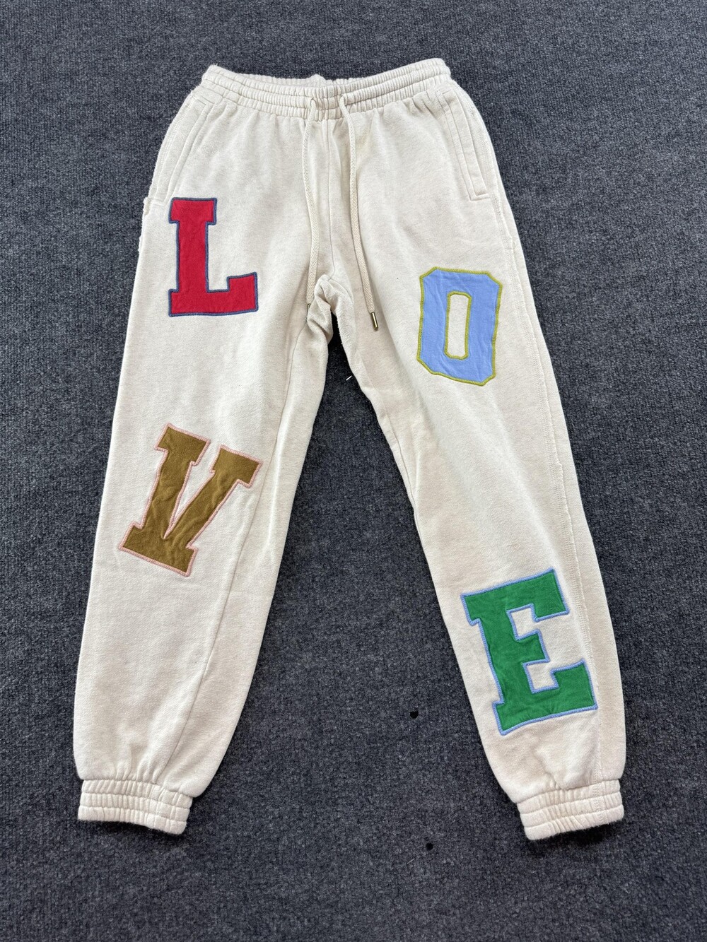 Aerie Jogger Pants Womens Small Beige Love Letter Fleece Colorblock Lounge